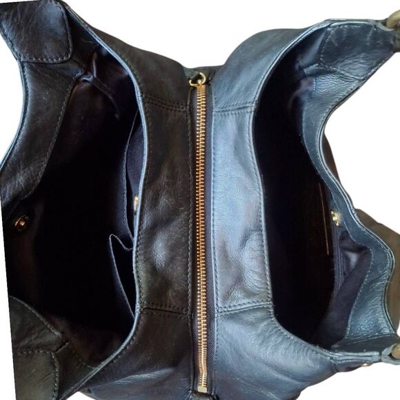 Coach Campbell Black Leather Shoulder Bag w/ Dust Bag – Triple Compartment – Gol - Picture 7 of 13